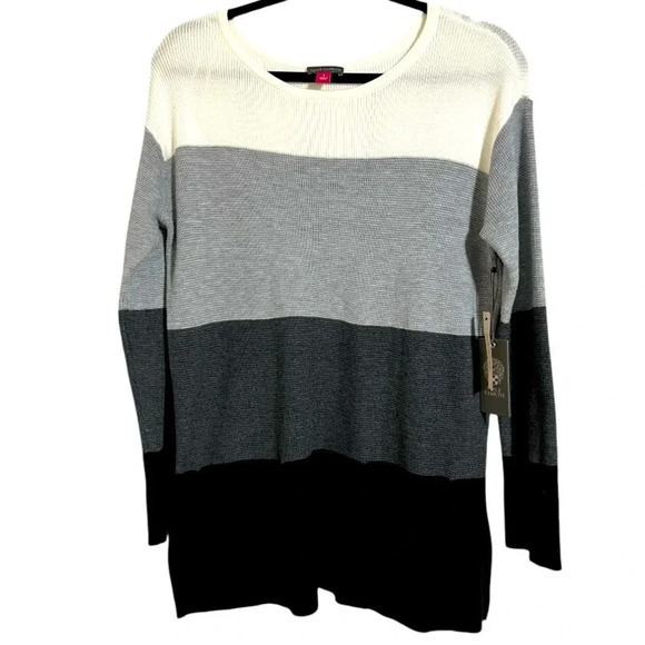 Vince Camuto Tops - Vince CAMUTO Colorblock Tunic Sweater with Pockets Black, White, Gray